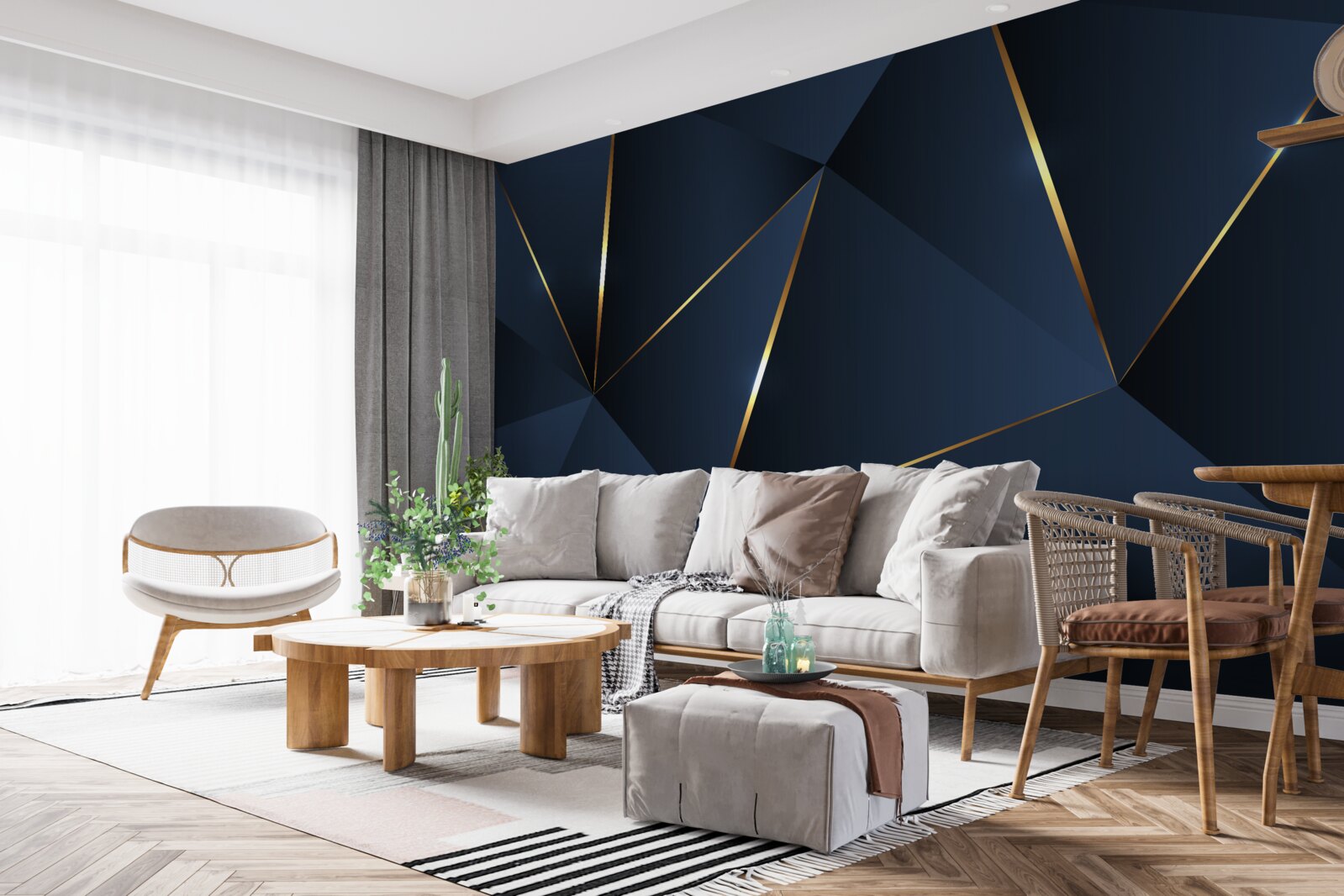 Fototapeta trojuholníky sú tmavomodré so zlatými okrajmi