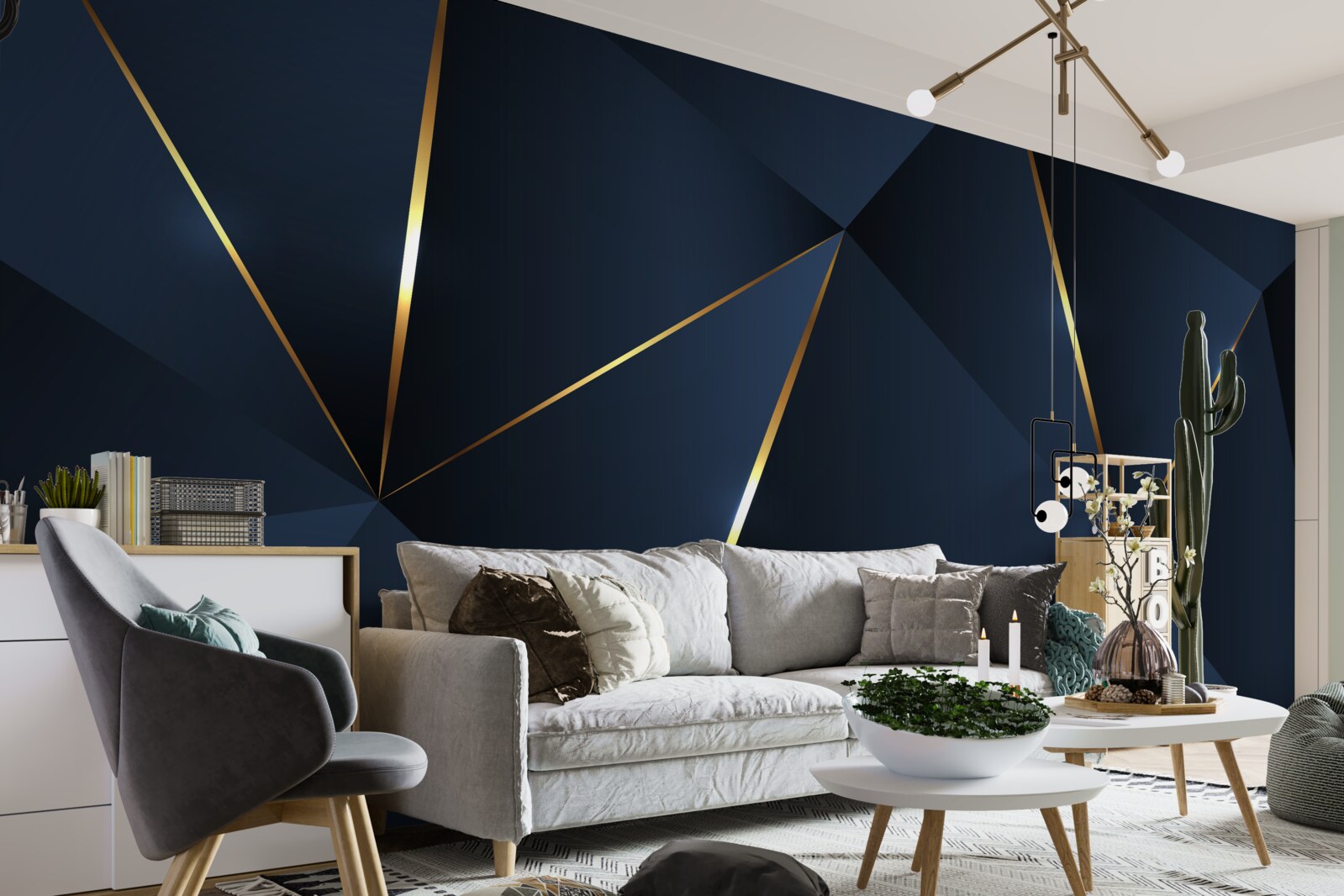 Fototapeta trojuholníky sú tmavomodré so zlatými okrajmi