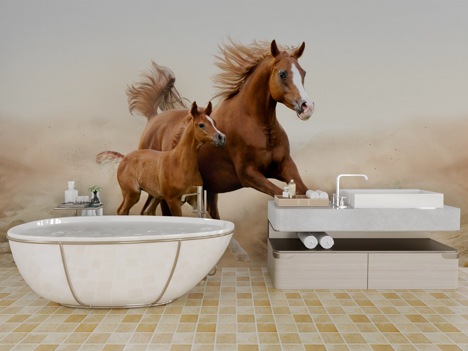 Fototapeta dostihy hnedých žrebcov