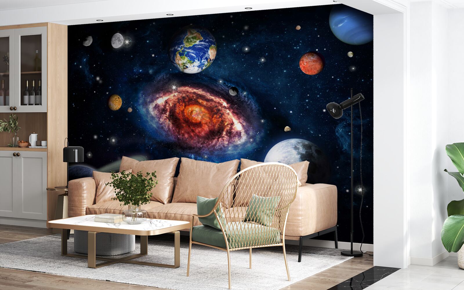 Fototapeta galaxia slúži ako rotačné pole pre vesmírne objekty