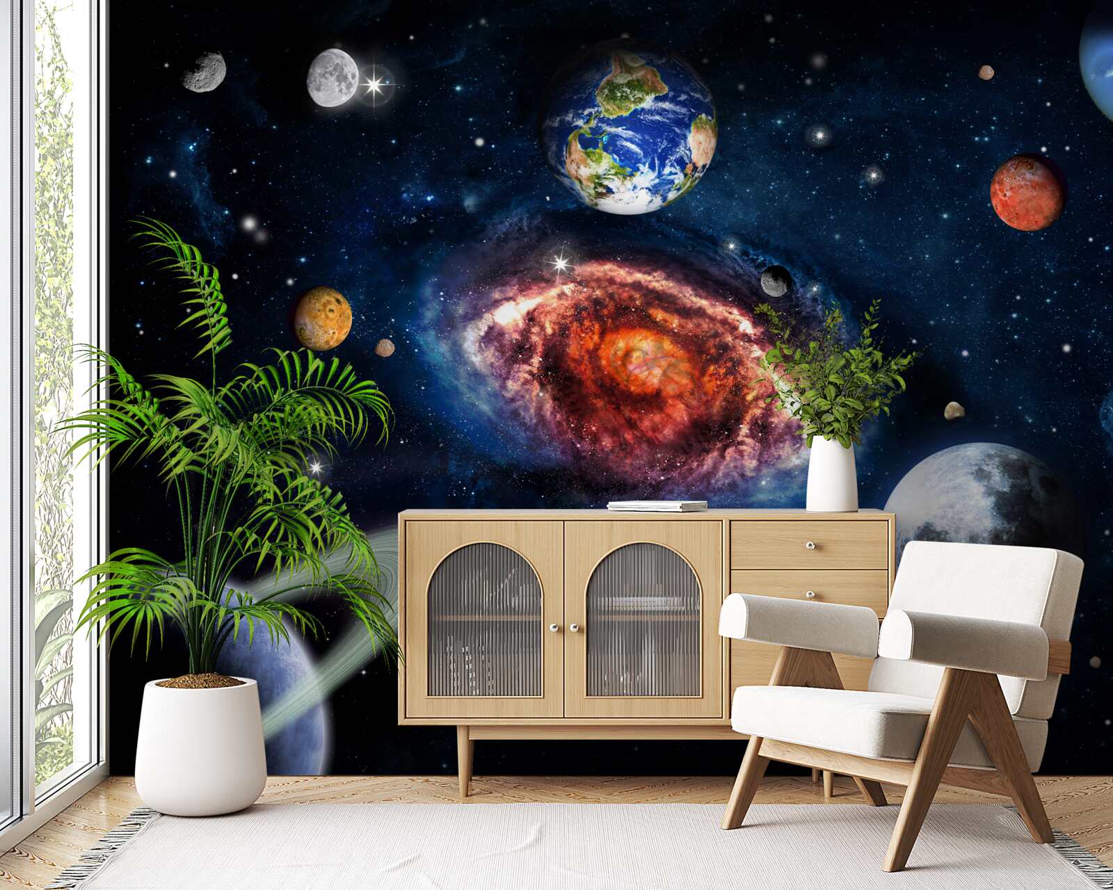 Fototapeta galaxia slúži ako rotačné pole pre vesmírne objekty