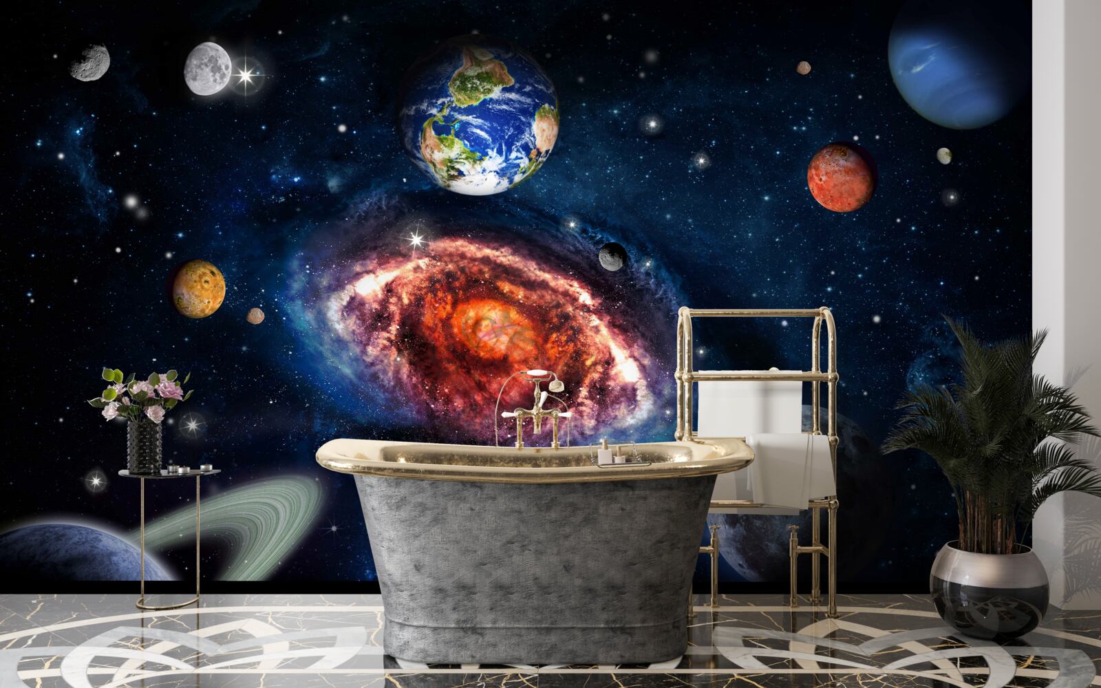 Fototapeta galaxia slúži ako rotačné pole pre vesmírne objekty