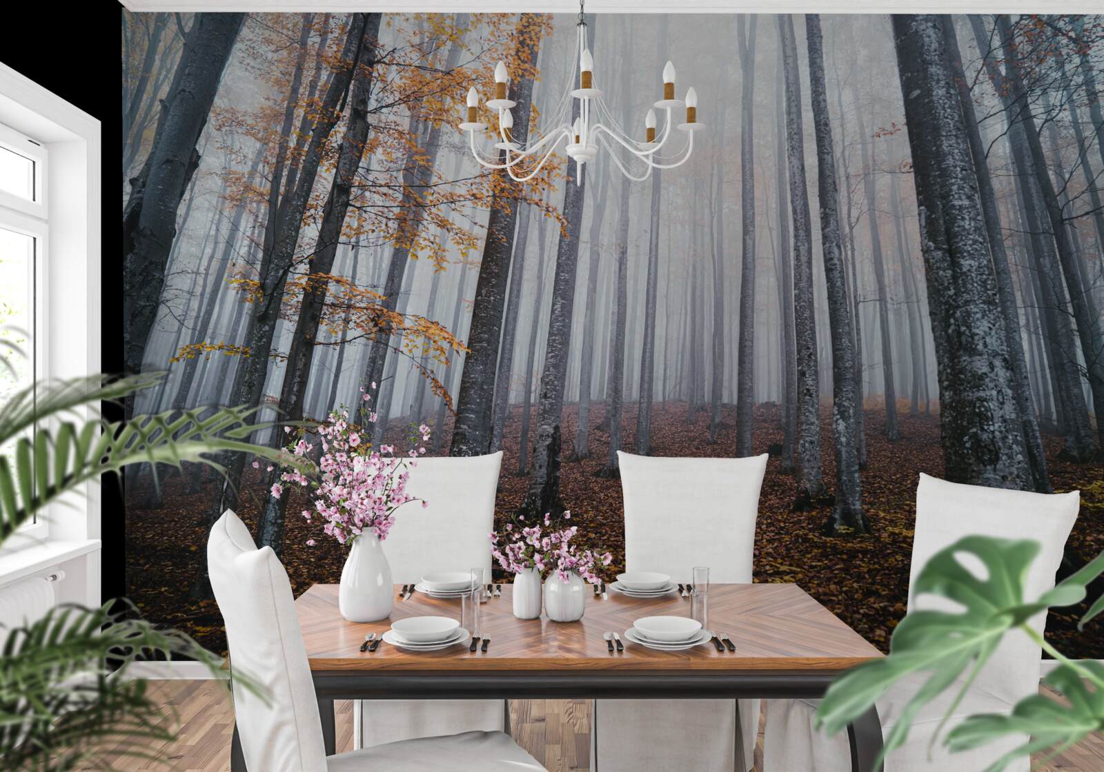 Fototapeta hmla v pôvabnom jesennom lese