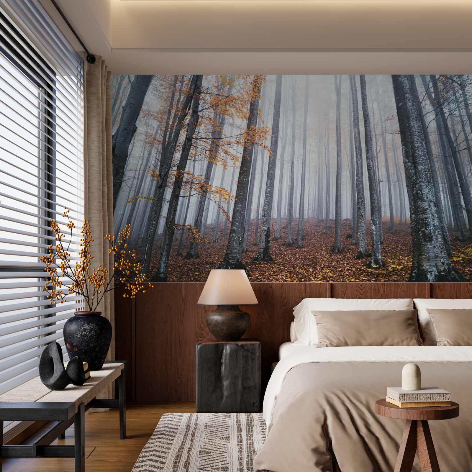 Fototapeta hmla v pôvabnom jesennom lese