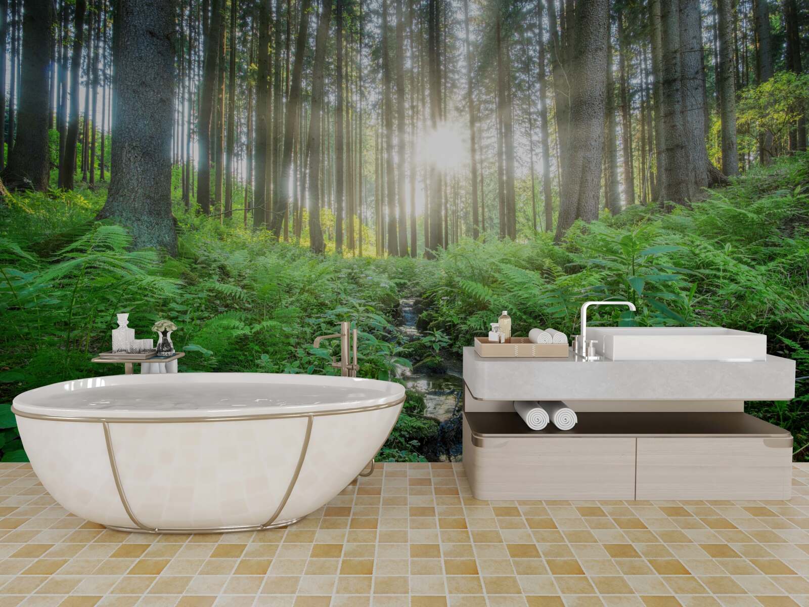 Fototapeta slnečné lúče prenikajú cez hustý les