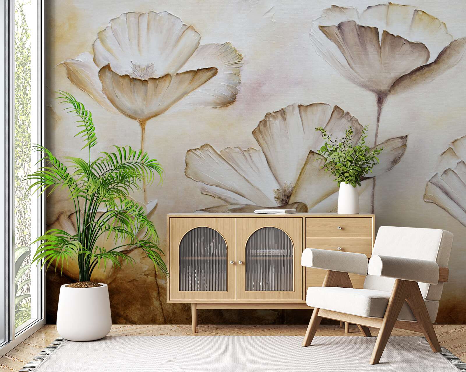 Fototapeta vlčie maky sú jemne biele na hnedom podklade