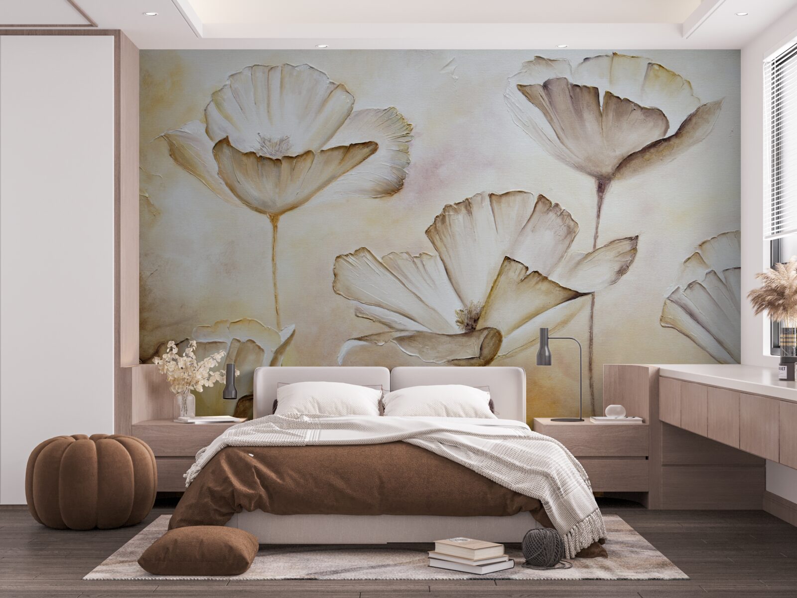 Fototapeta vlčie maky sú jemne biele na hnedom podklade