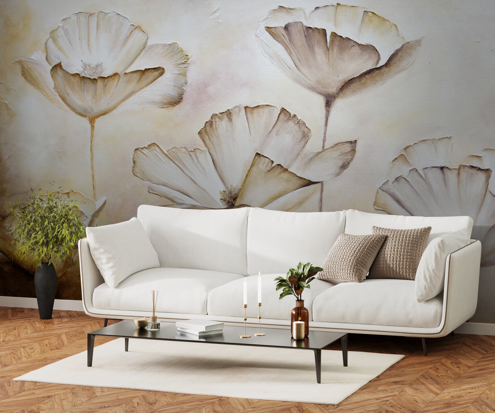 Fototapeta vlčie maky sú jemne biele na hnedom podklade