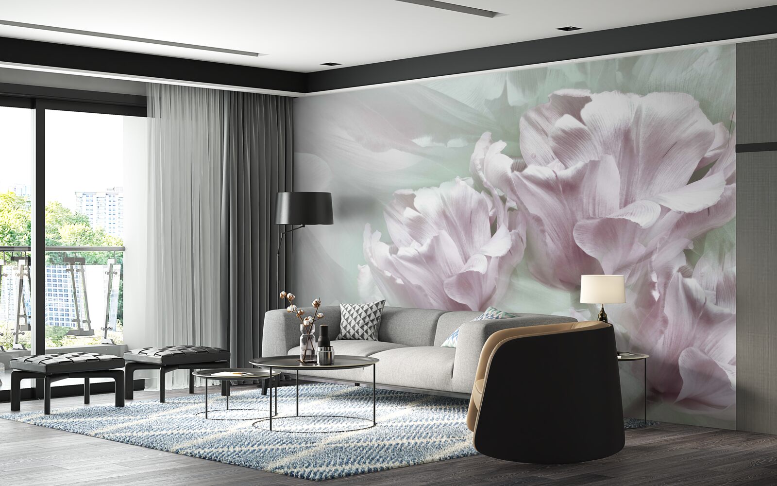 Fototapeta nádherné, veľké, biele a fialové kvety