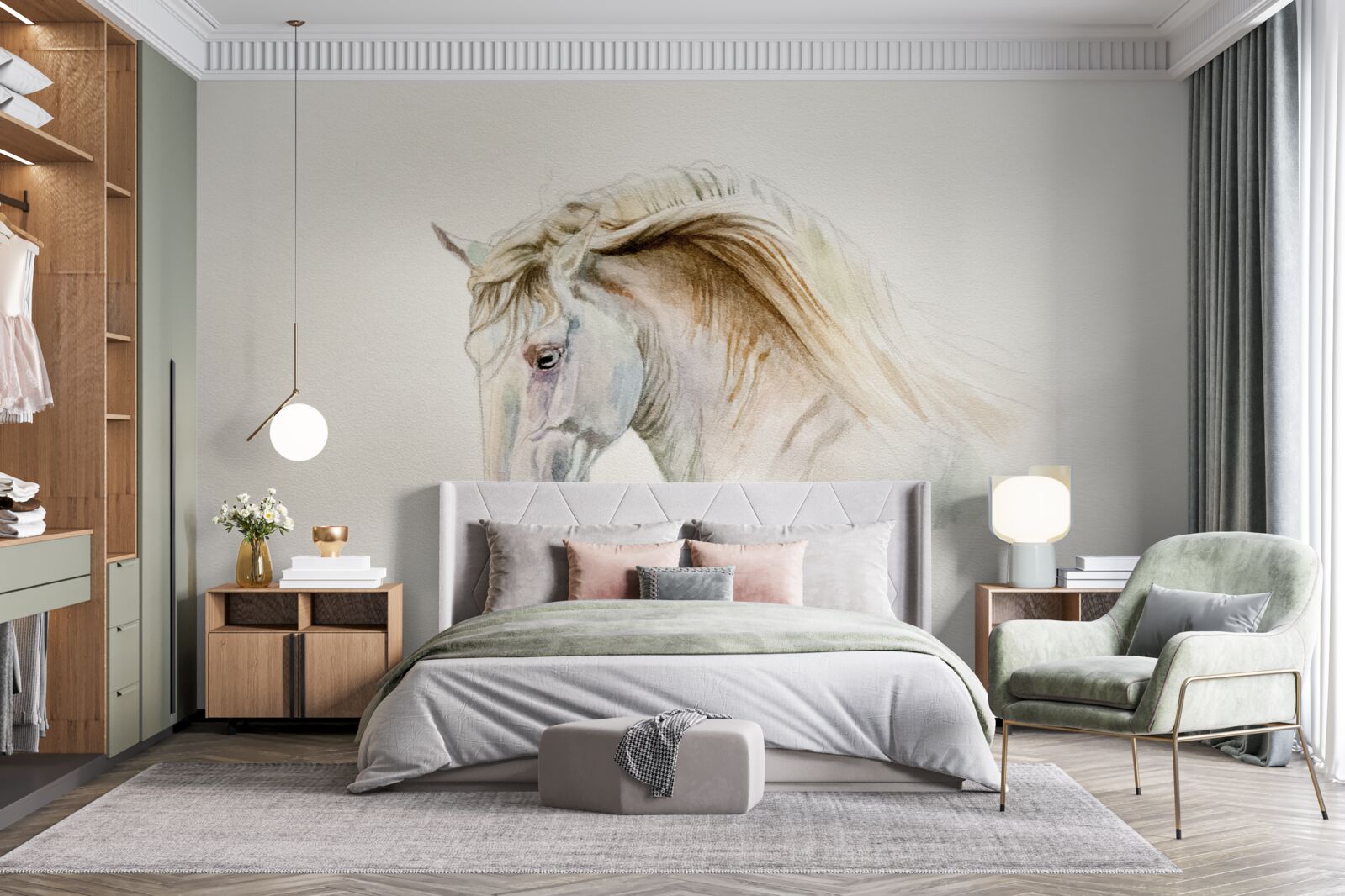 Fototapeta biely kôň v pohybe