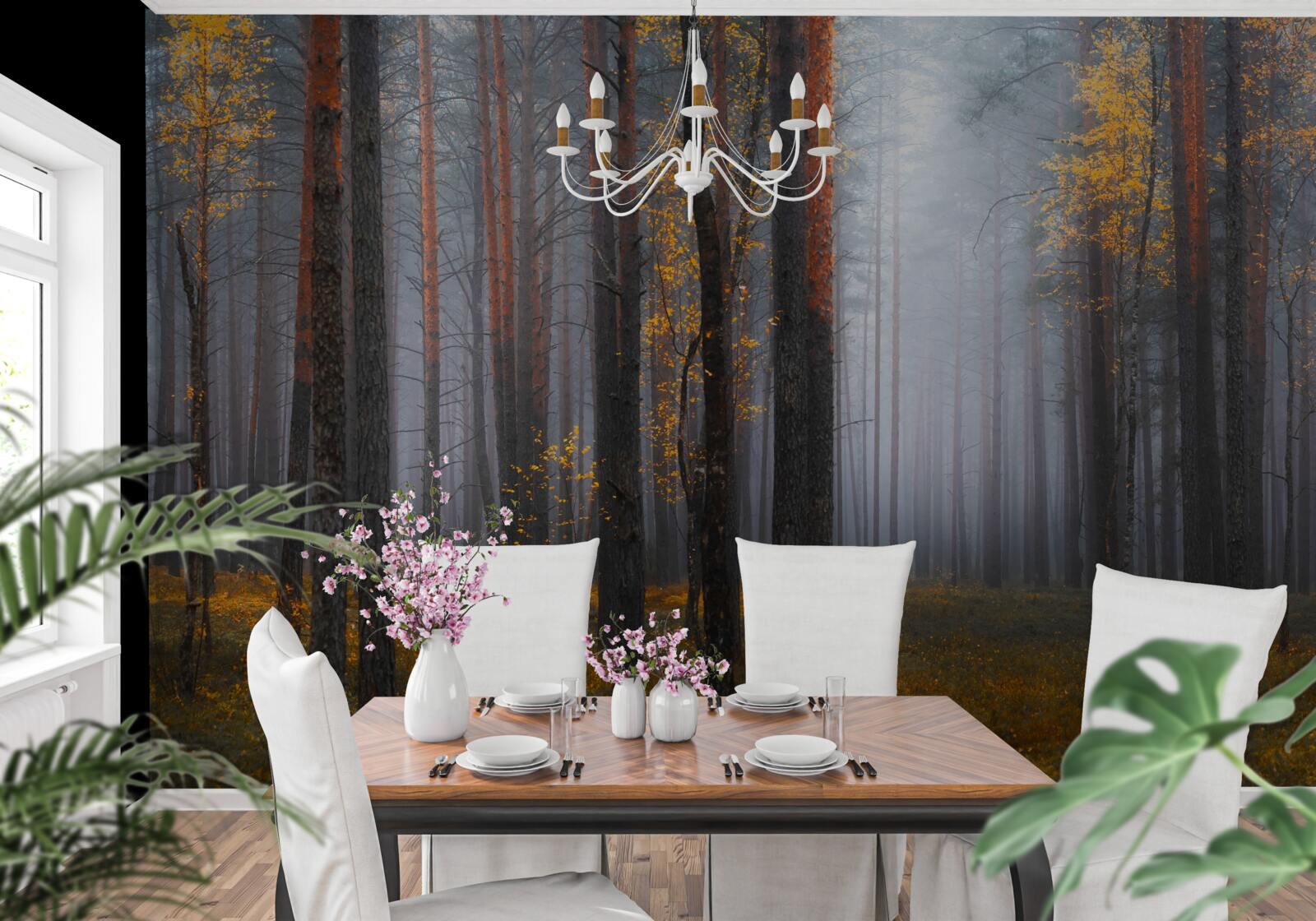 Fototapeta hustá hmla pokrýva les