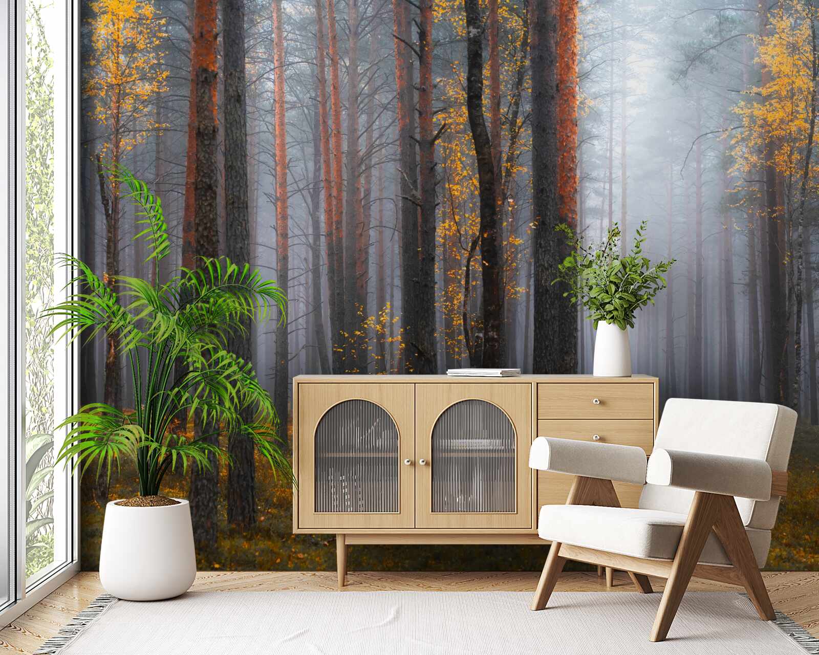 Fototapeta hustá hmla pokrýva les