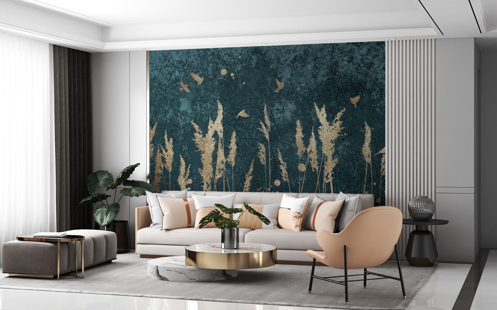 Fototapeta večer lietajú vtáky nad lúkami