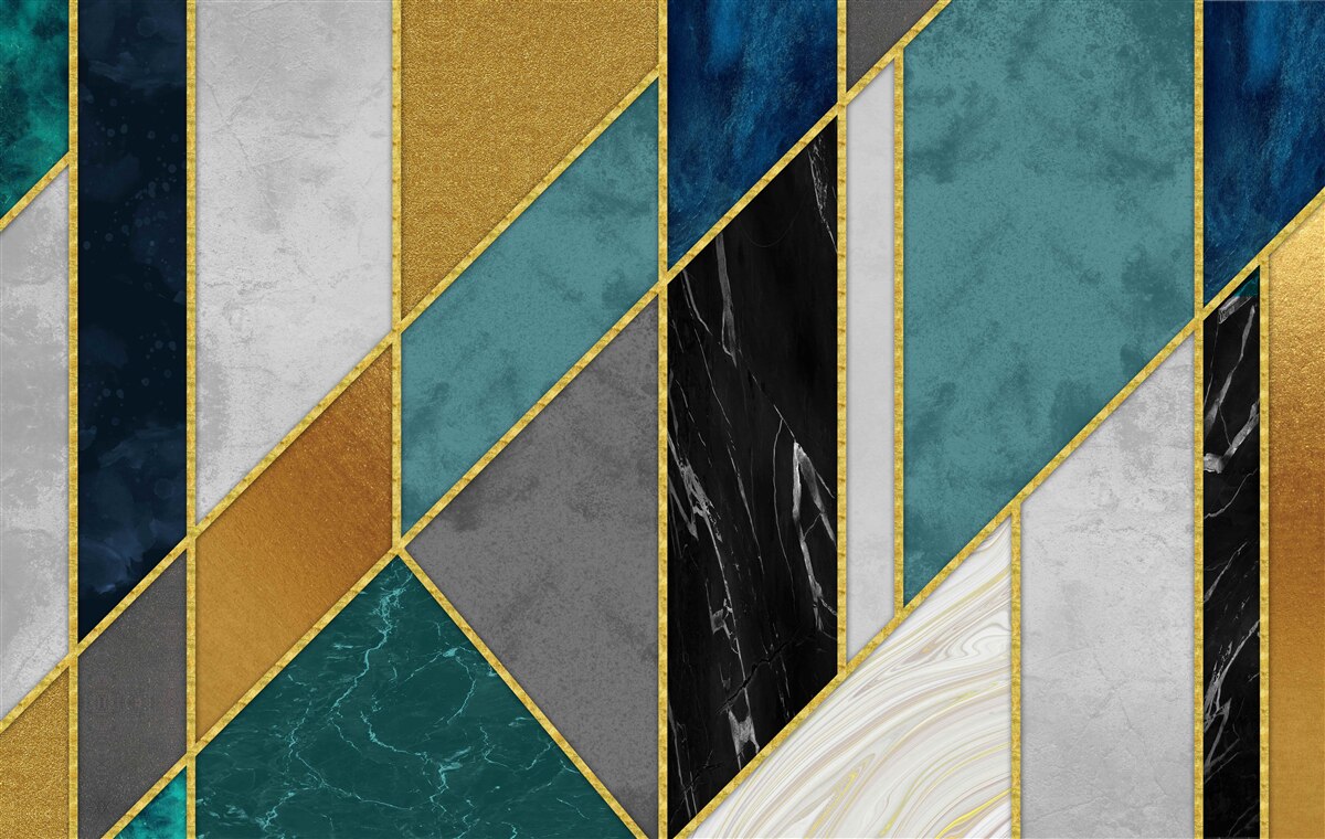 Fototapeta mramor v rôznych farbách, dotvorený zlatými okrajmi figúrok