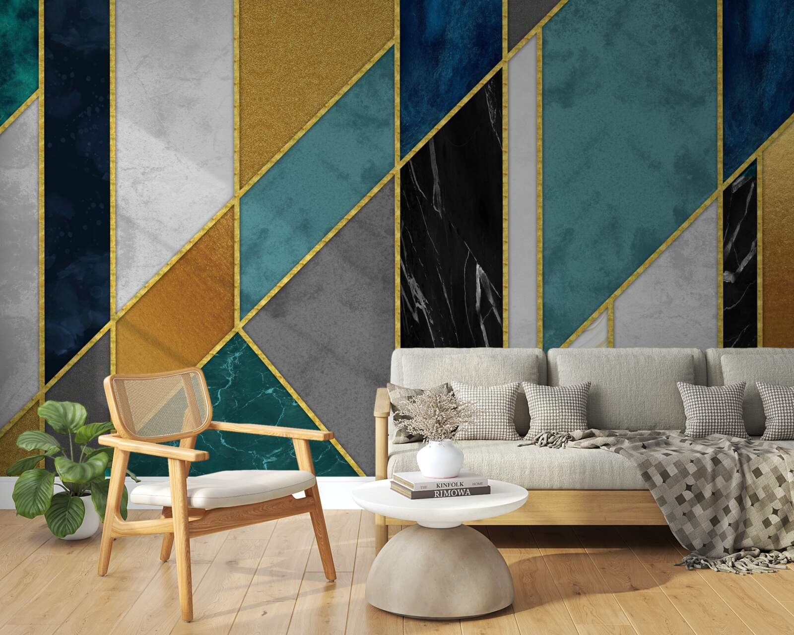 Fototapeta mramor v rôznych farbách, dotvorený zlatými okrajmi figúrok