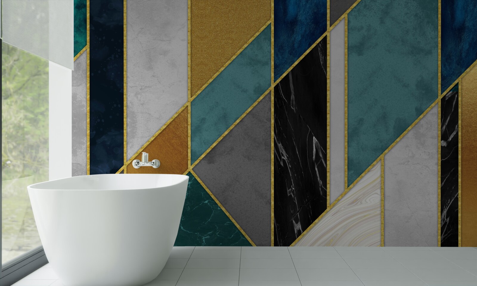 Fototapeta mramor v rôznych farbách, dotvorený zlatými okrajmi figúrok