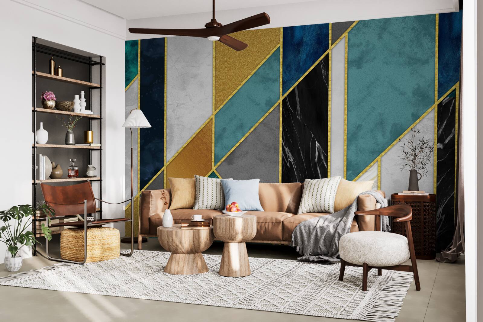 Fototapeta mramor v rôznych farbách, dotvorený zlatými okrajmi figúrok