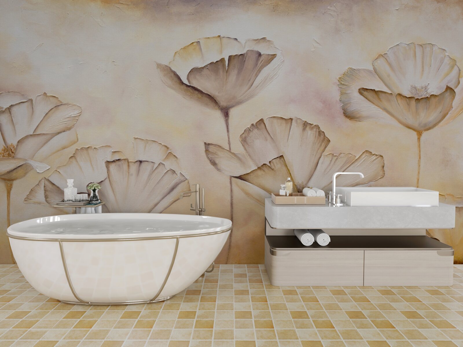 Fototapeta ráno v hmle a majestátnych makoch