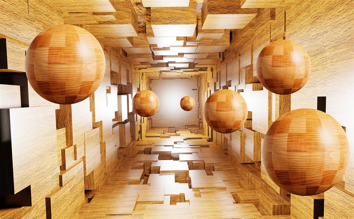 Fototapeta drevené gule letiace do neba, vznášajúce sa vo vzduchu