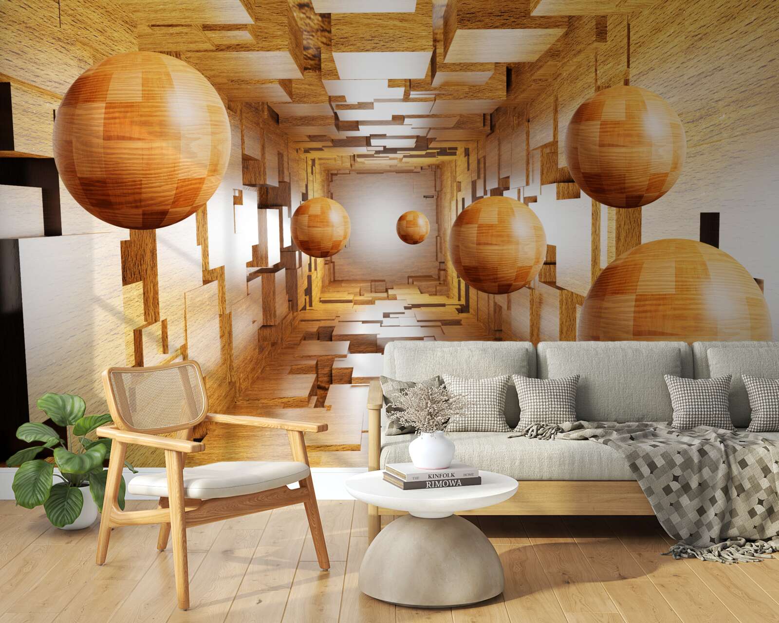 Fototapeta drevené gule letiace do neba, vznášajúce sa vo vzduchu