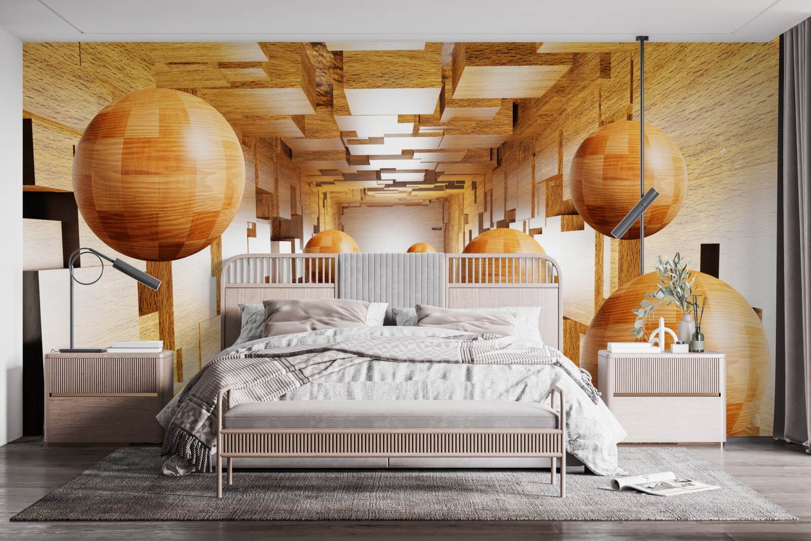 Fototapeta drevené gule letiace do neba, vznášajúce sa vo vzduchu