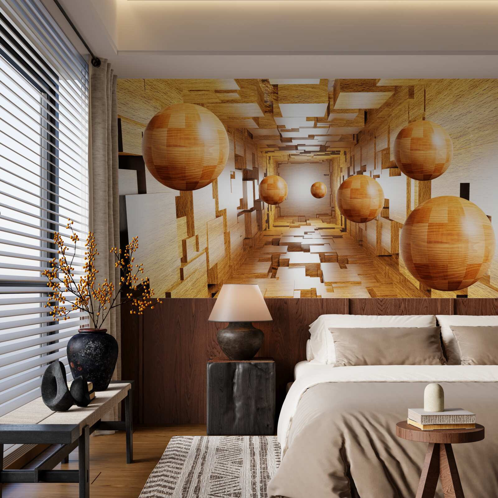 Fototapeta drevené gule letiace do neba, vznášajúce sa vo vzduchu