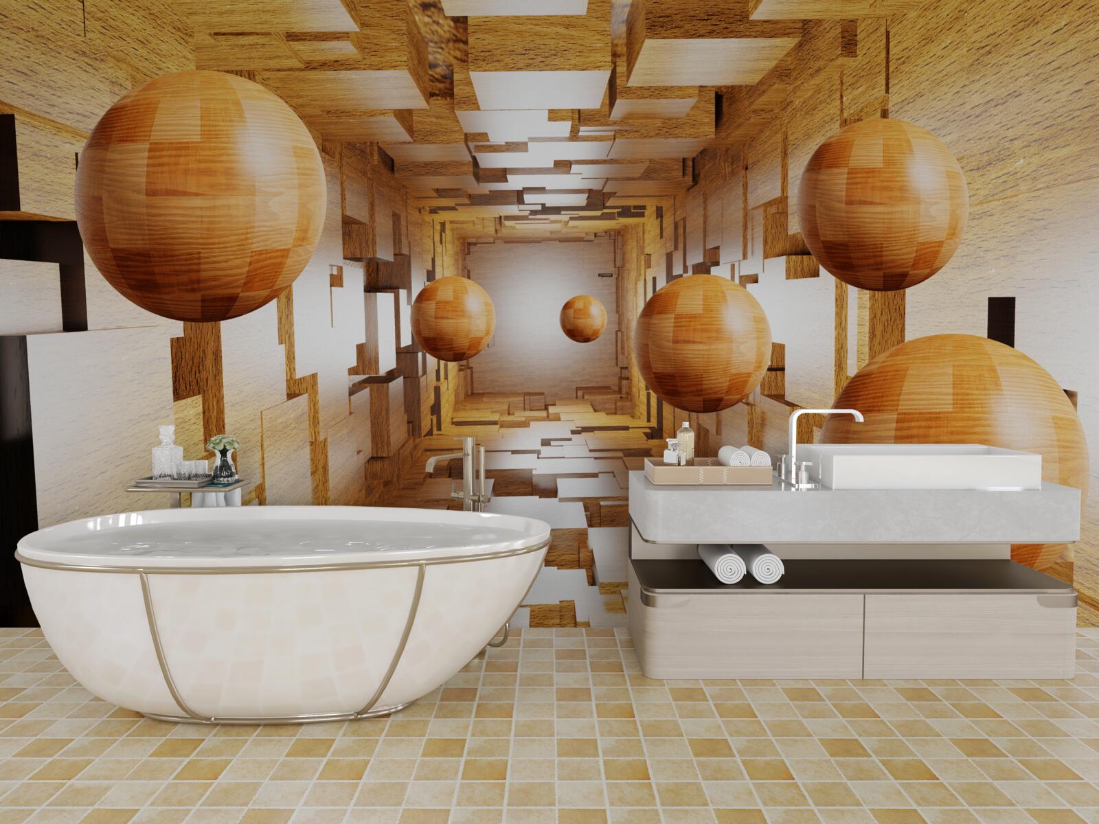 Fototapeta drevené gule letiace do neba, vznášajúce sa vo vzduchu