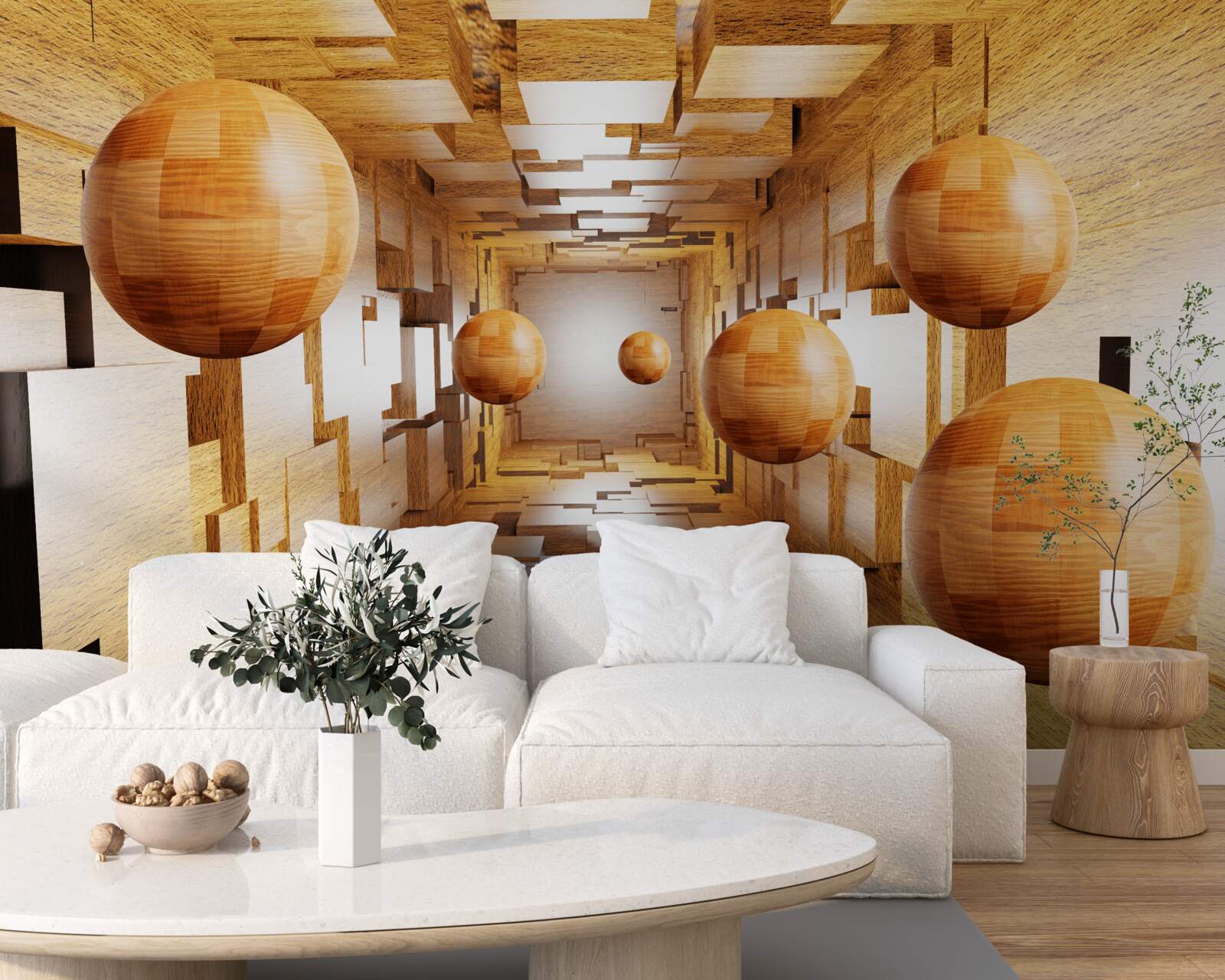 Fototapeta drevené gule letiace do neba, vznášajúce sa vo vzduchu