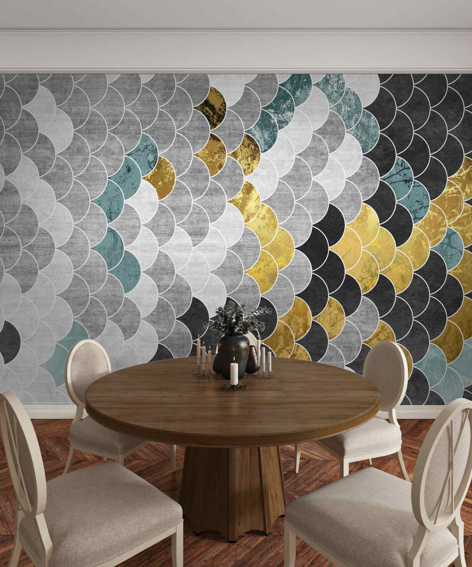 Fototapeta geometrické tvary v čiernej a bielej farbe so zlatými prvkami