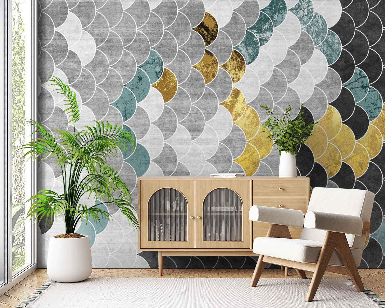 Fototapeta geometrické tvary v čiernej a bielej farbe so zlatými prvkami