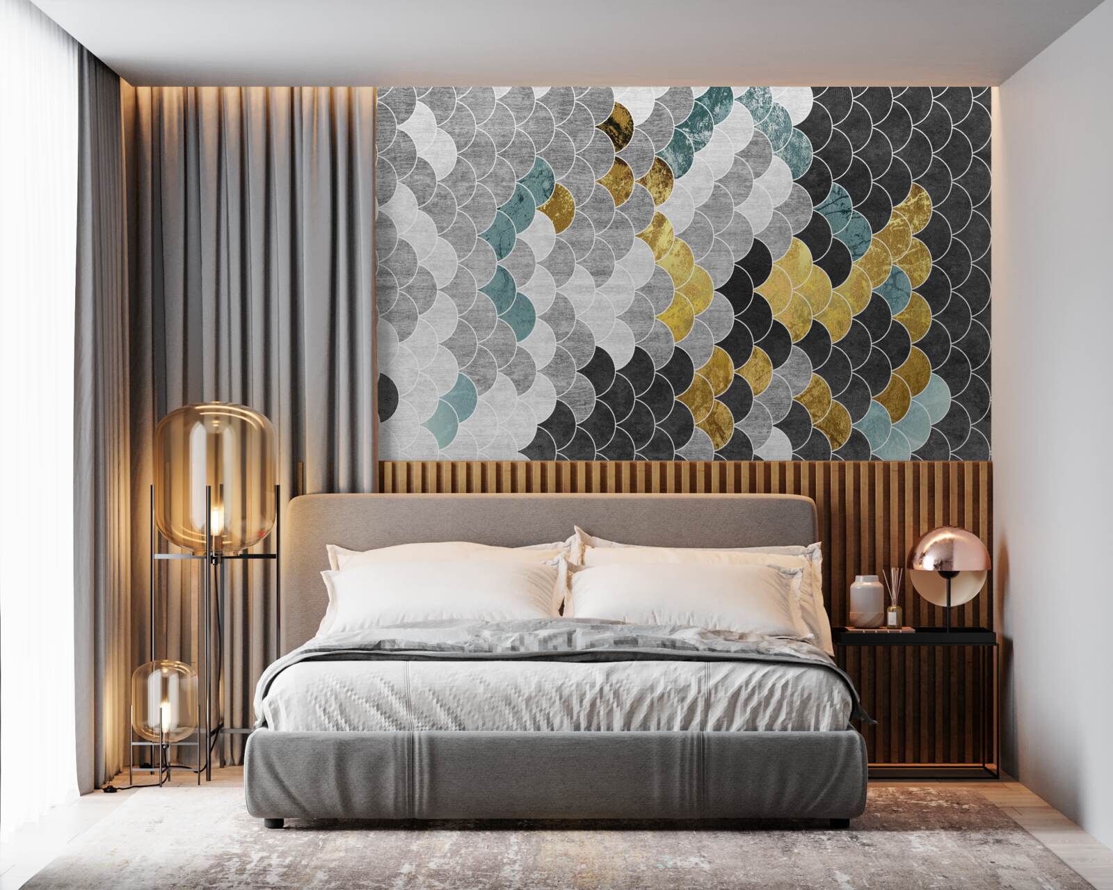 Fototapeta geometrické tvary v čiernej a bielej farbe so zlatými prvkami