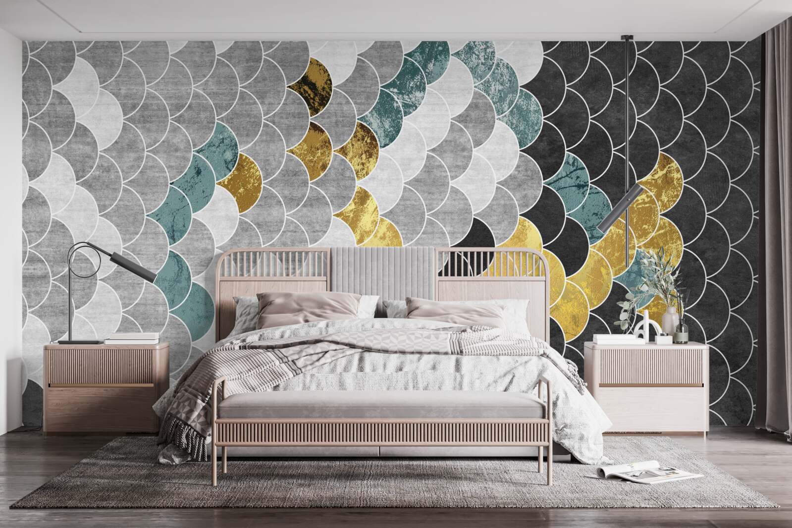 Fototapeta geometrické tvary v čiernej a bielej farbe so zlatými prvkami