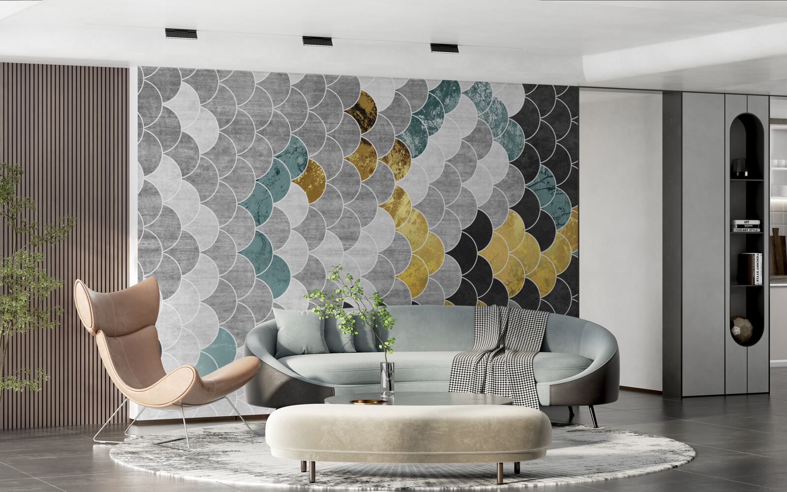 Fototapeta geometrické tvary v čiernej a bielej farbe so zlatými prvkami