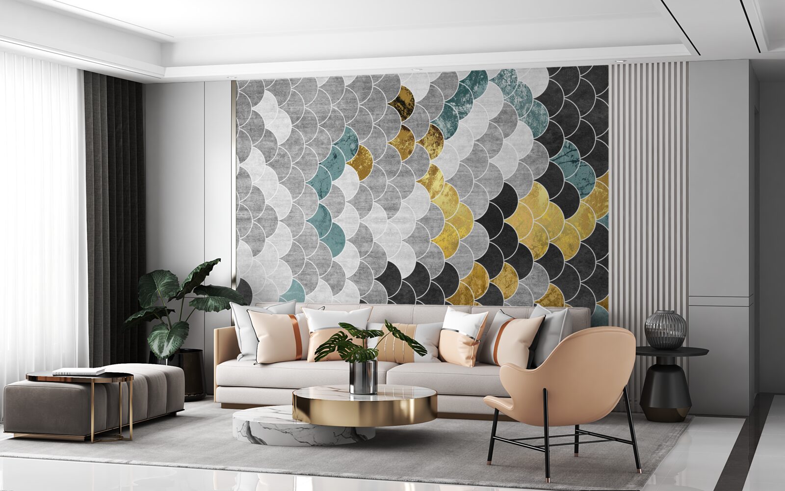 Fototapeta geometrické tvary v čiernej a bielej farbe so zlatými prvkami