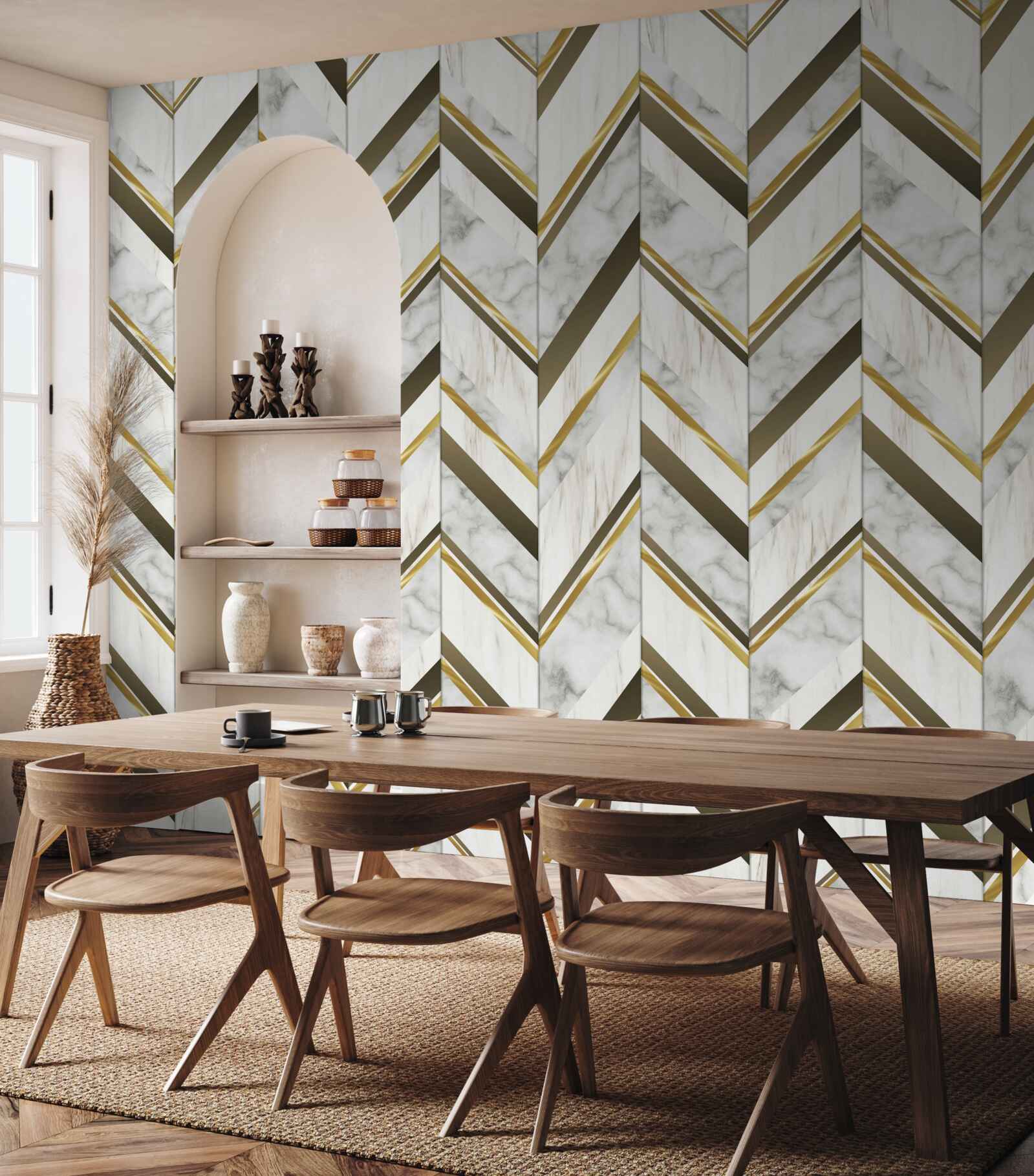 Fototapeta modré a hnedé čiary usporiadané do cikcakovitého tvaru