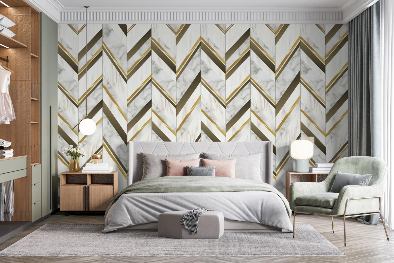 Fototapeta modré a hnedé čiary usporiadané do cikcakovitého tvaru