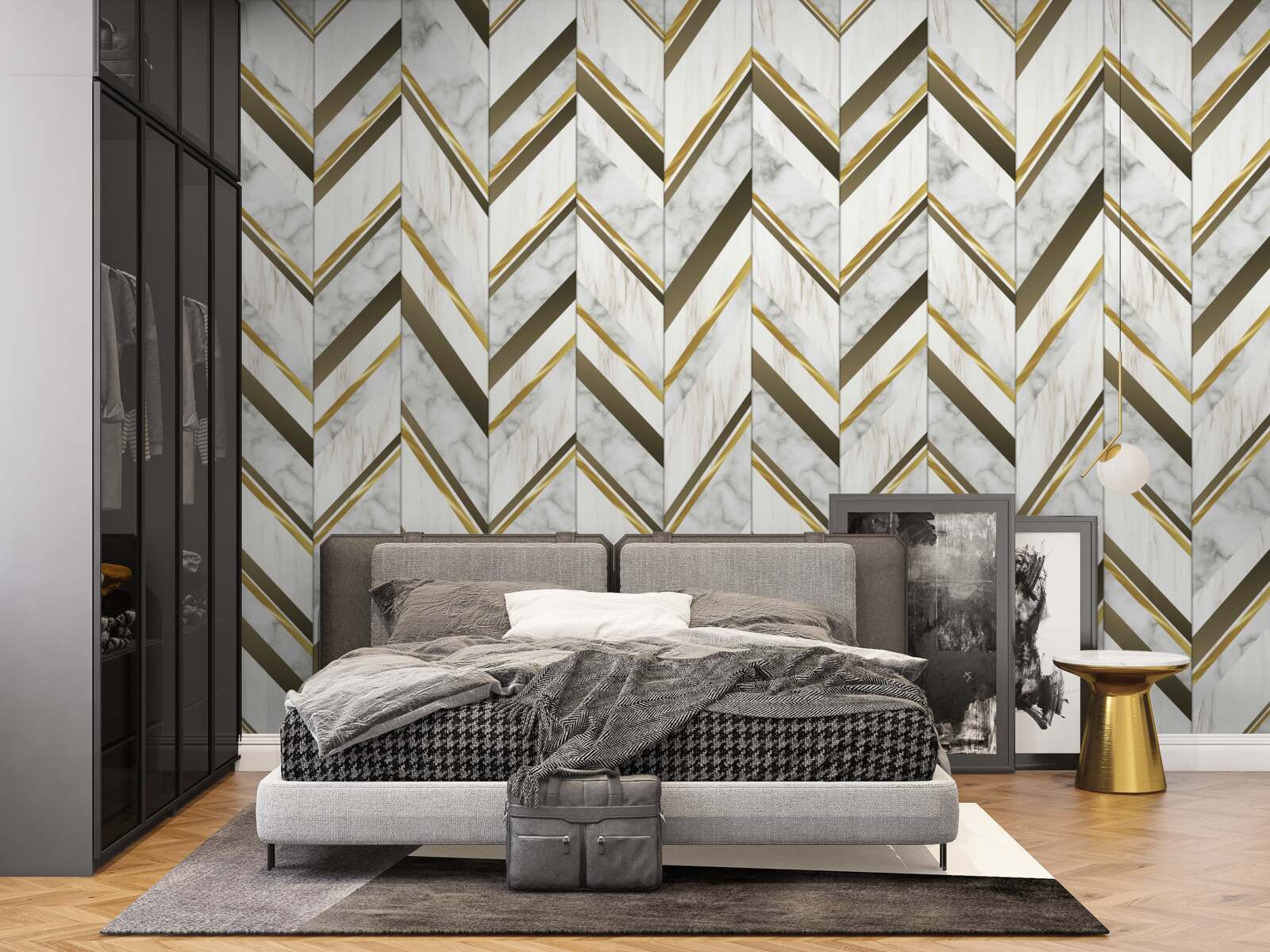 Fototapeta modré a hnedé čiary usporiadané do cikcakovitého tvaru