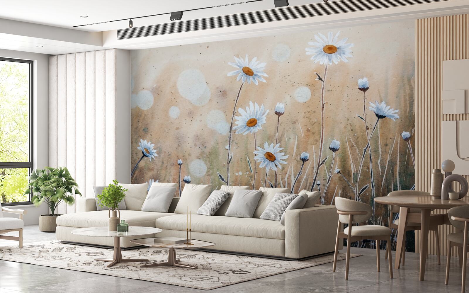 Fototapeta ako modelové sedmokrásky v lejaku letného dažďa