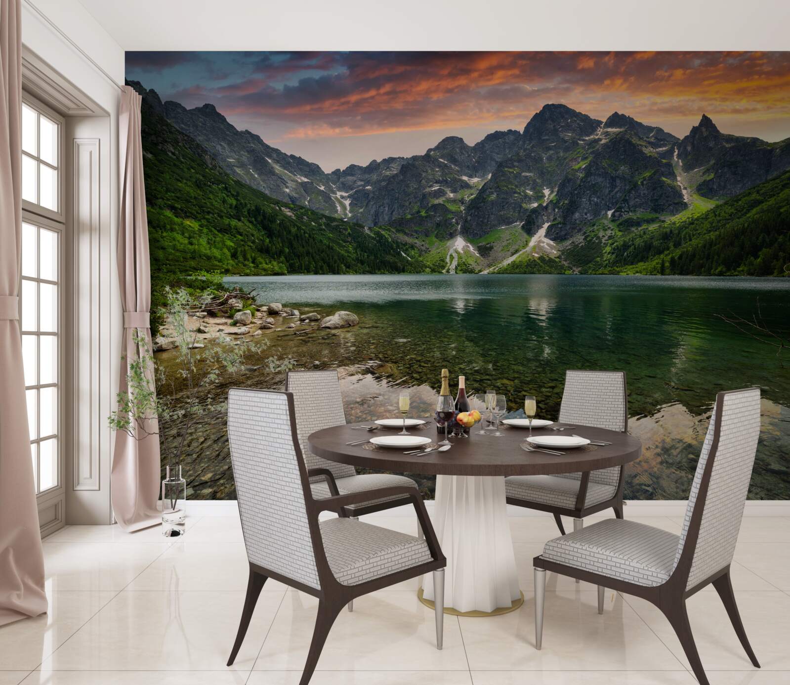 Fototapeta pokojný, teplý večer a horské jazierko