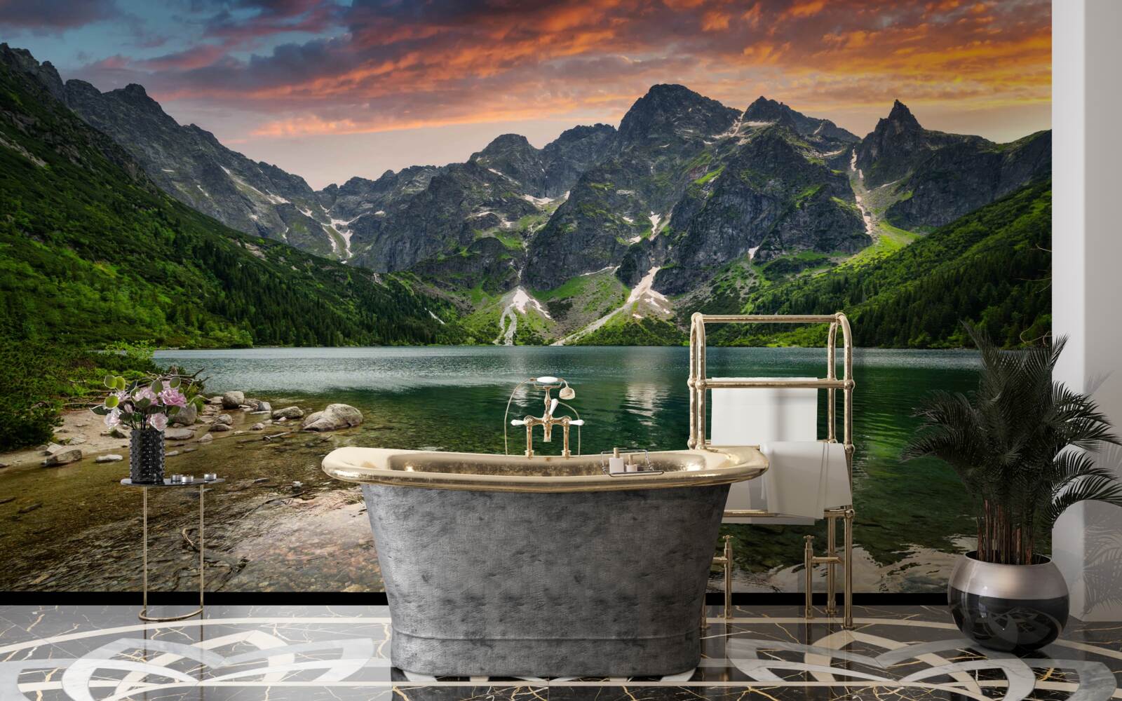 Fototapeta pokojný, teplý večer a horské jazierko