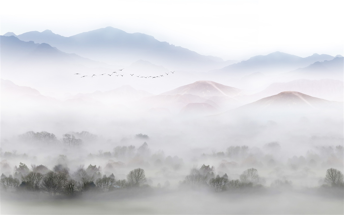 Fototapeta hustá chladná hmla pokrýva vrcholky hôr