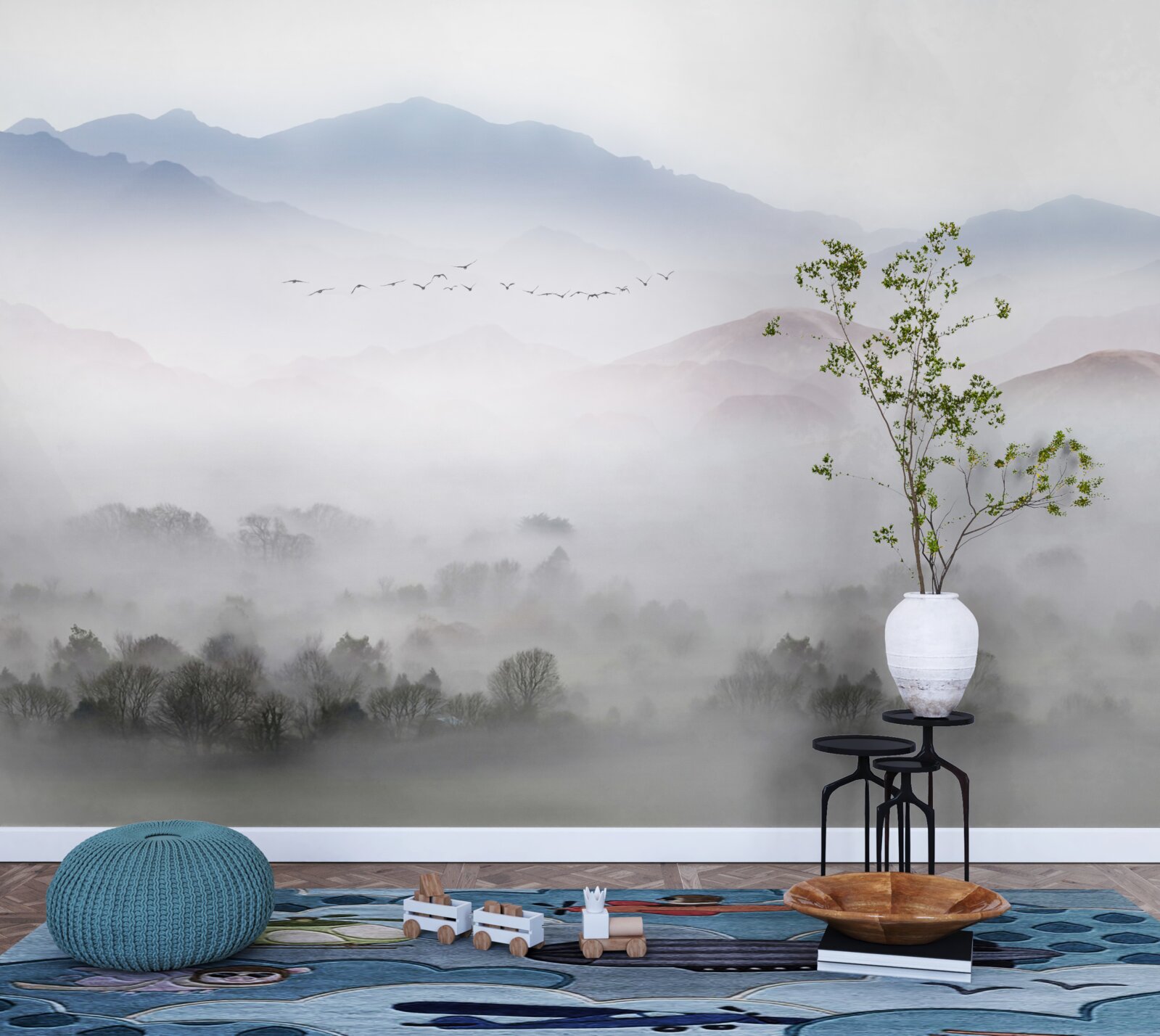 Fototapeta hustá chladná hmla pokrýva vrcholky hôr