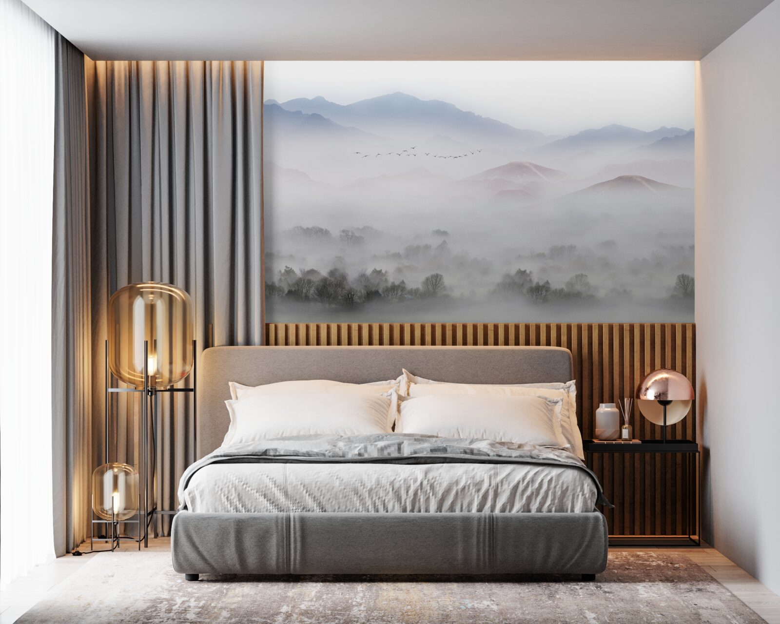 Fototapeta hustá chladná hmla pokrýva vrcholky hôr