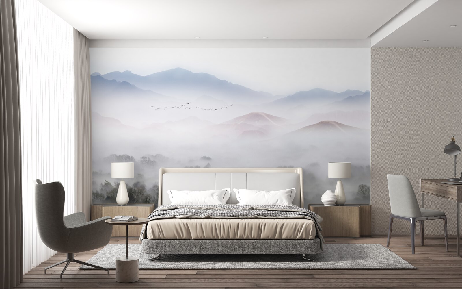 Fototapeta hustá chladná hmla pokrýva vrcholky hôr