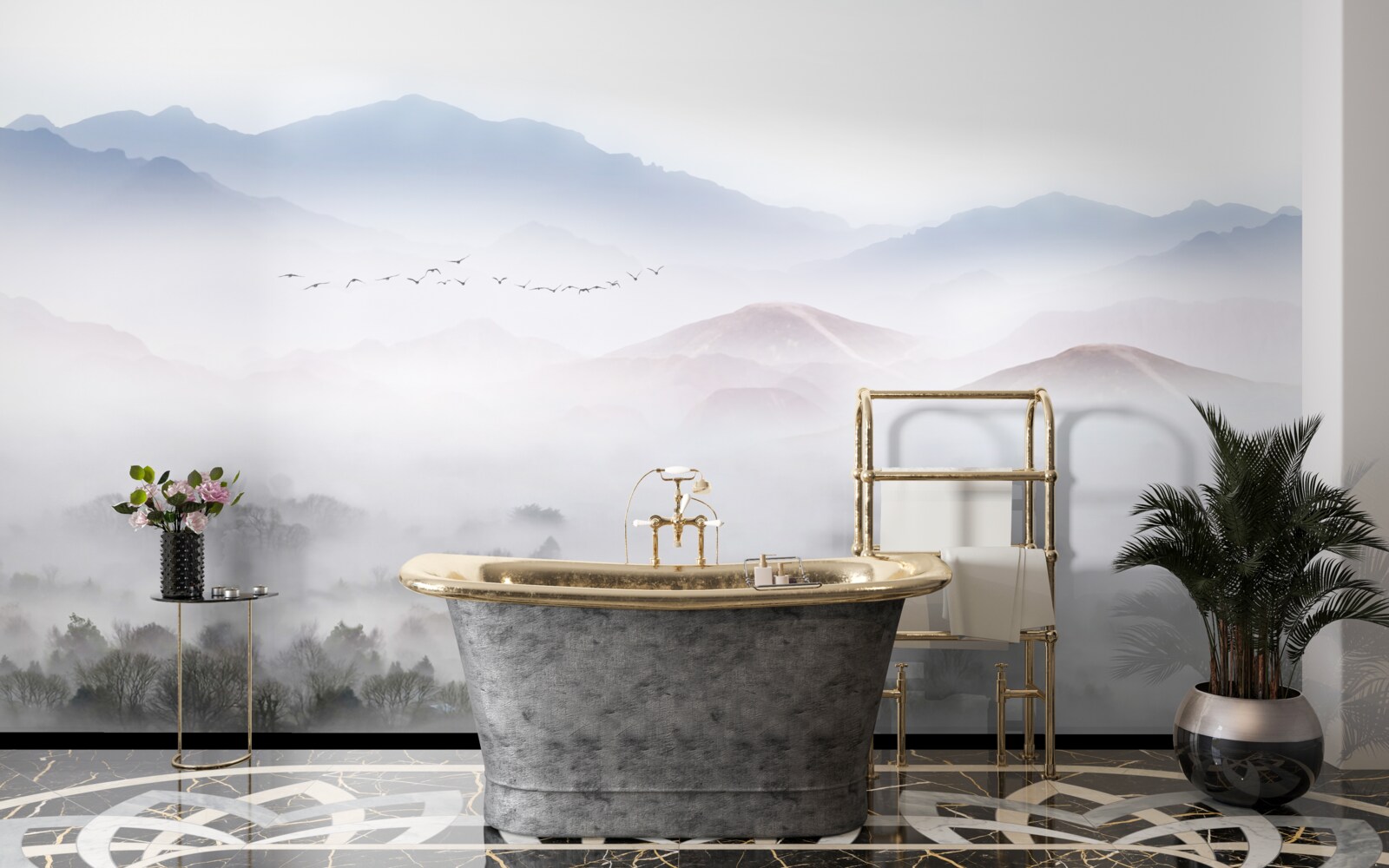 Fototapeta hustá chladná hmla pokrýva vrcholky hôr