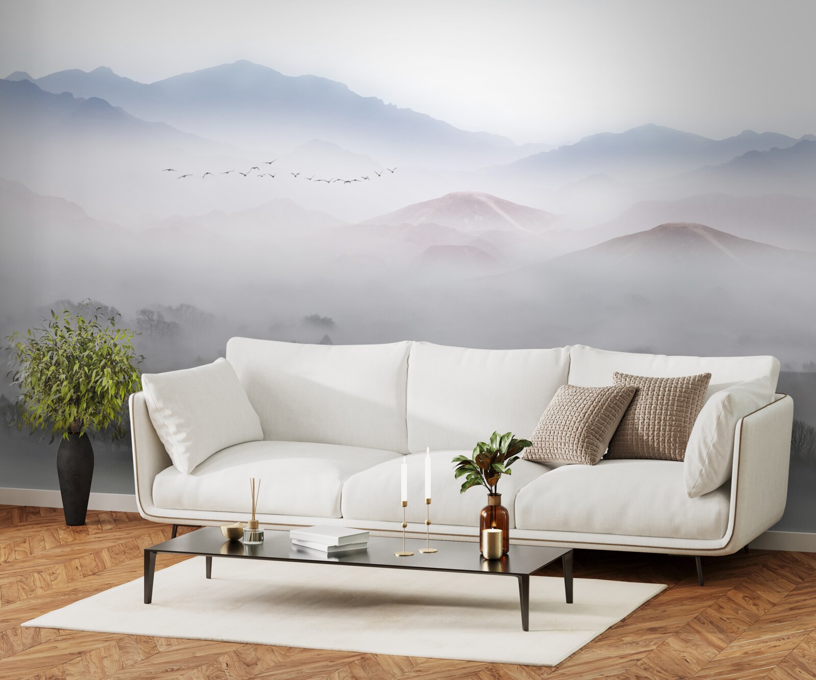 Fototapeta hustá chladná hmla pokrýva vrcholky hôr