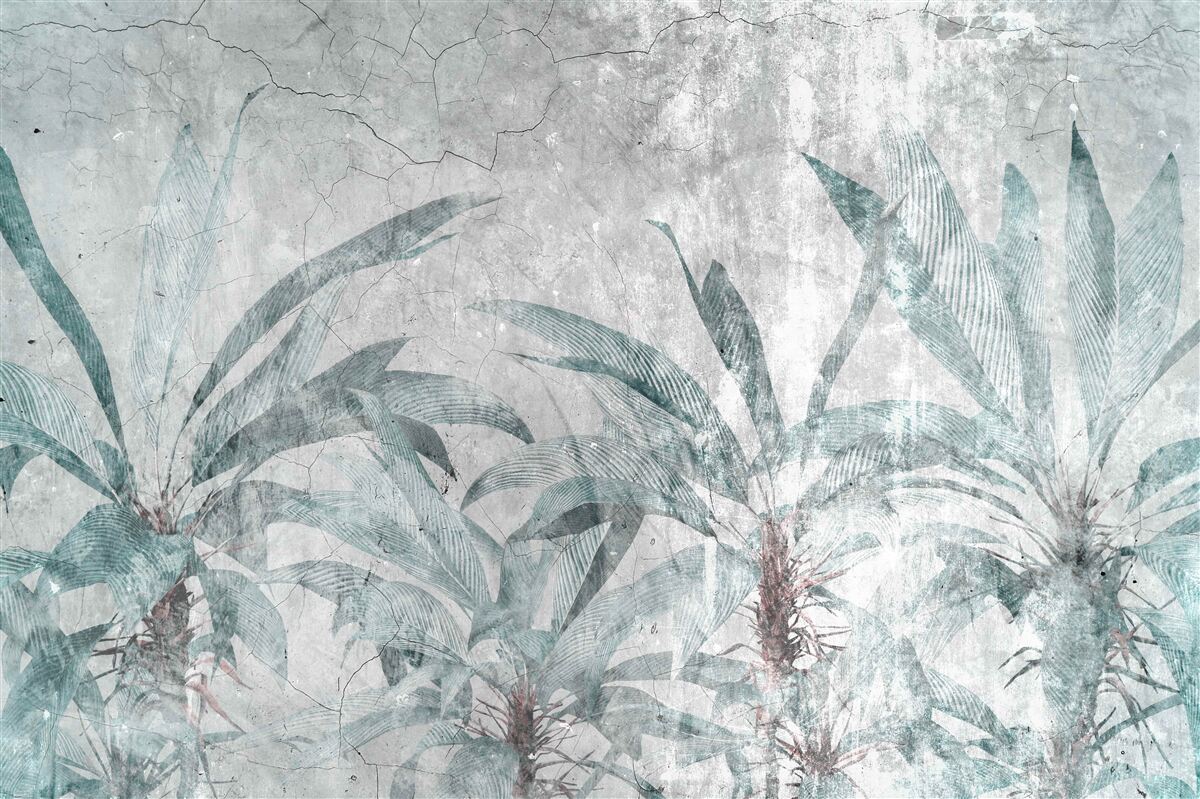 Fototapeta palmy obklopené zeleňou pod kvapkami dažďa