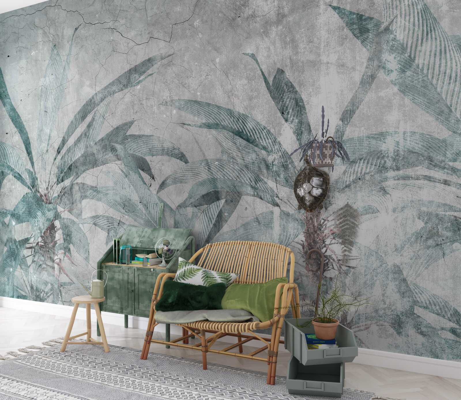 Fototapeta palmy obklopené zeleňou pod kvapkami dažďa