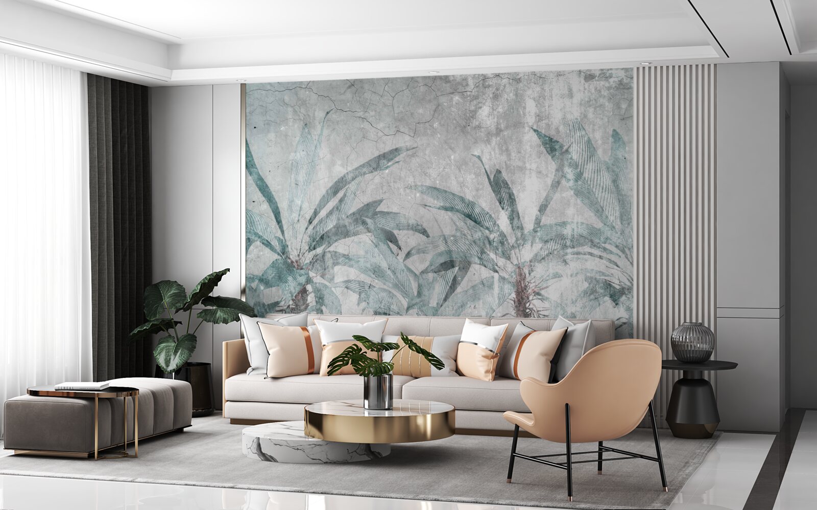 Fototapeta palmy obklopené zeleňou pod kvapkami dažďa