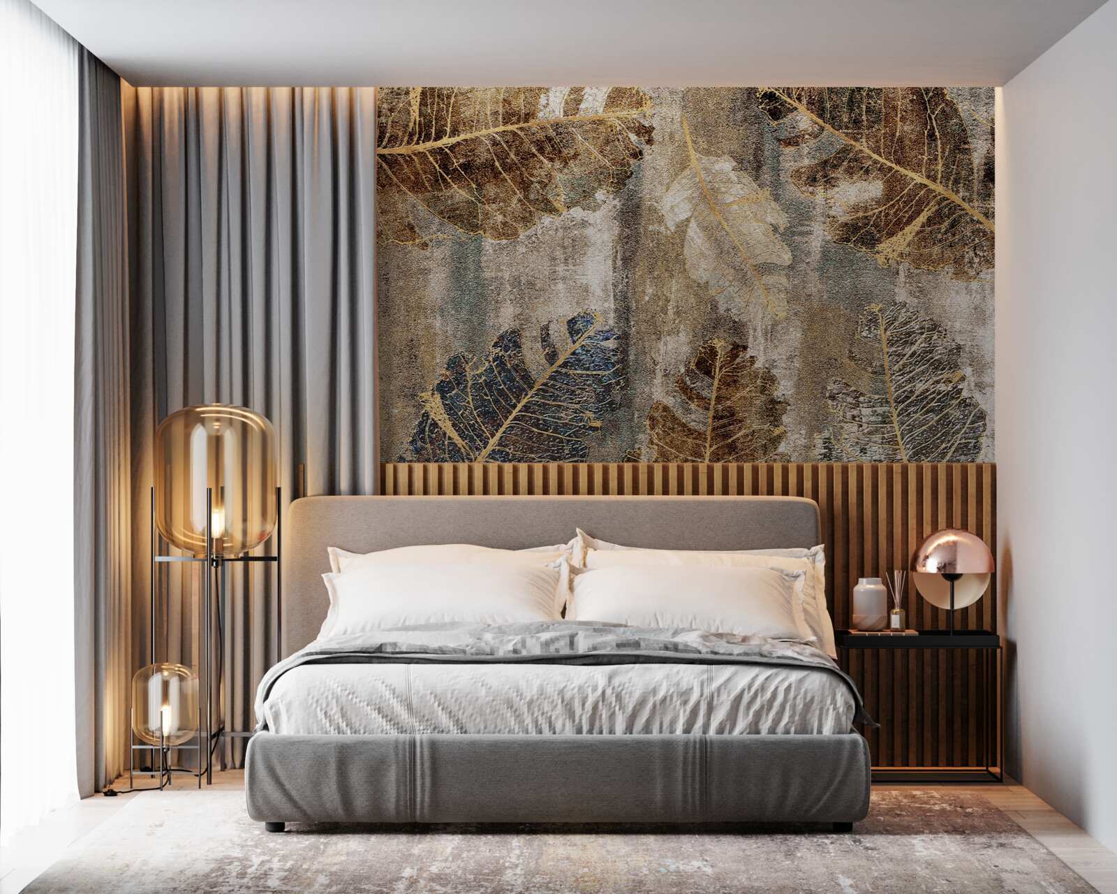 Fototapeta zlaté a čierne listy paprade